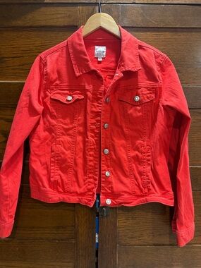 Kensie Jeans large bright red denim Jean jacket cropped button front cotton coat